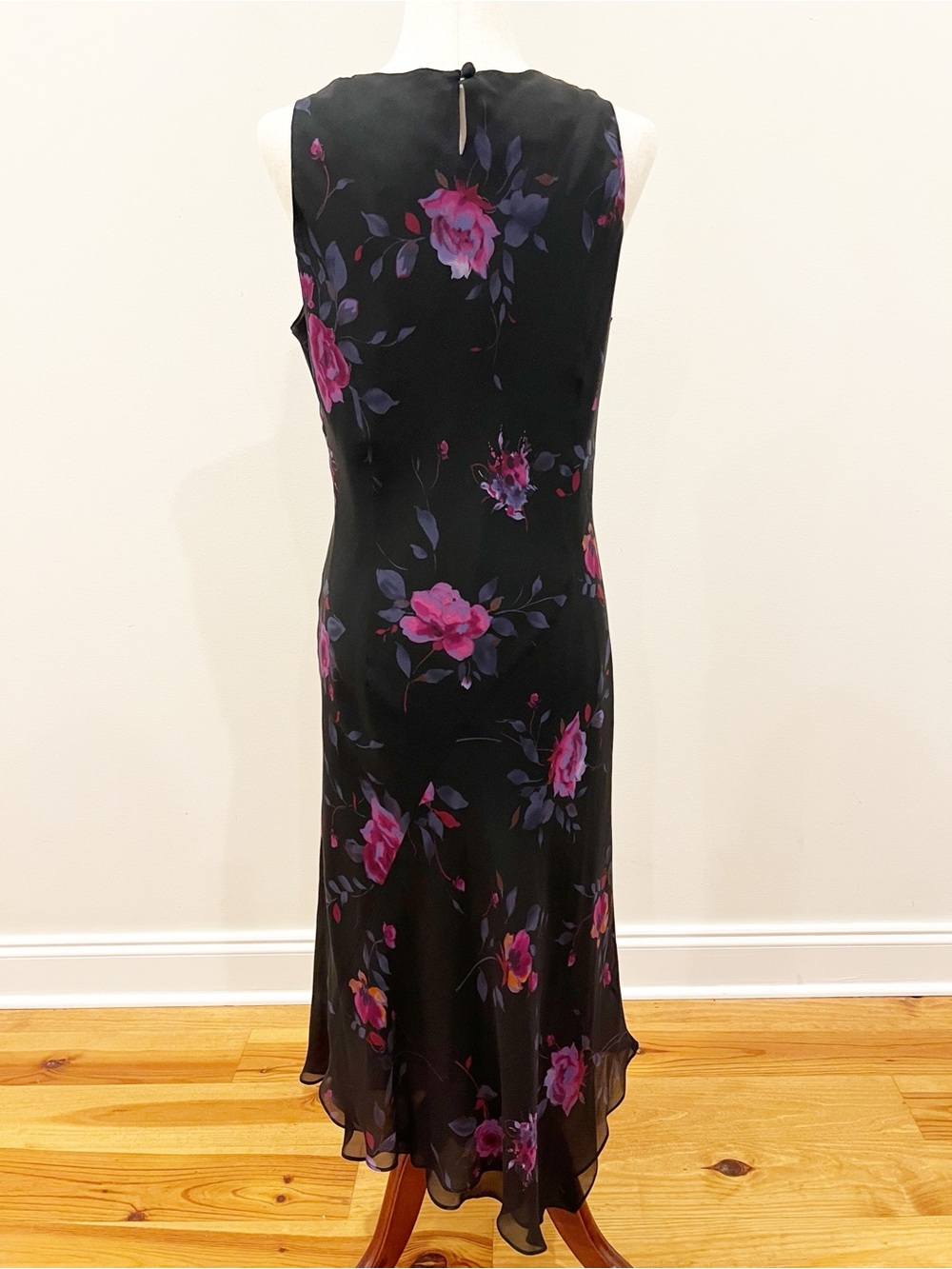 VTG Jones New York Dress 14 Black Silk Dark Floral Maxi Sleeveless Lined 90s Y2K - Picture 2 of 14